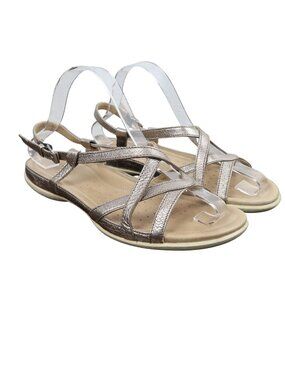 Ecco Womens 40 US 9 Metallic Crisscross Strap Comfort Sandals Adjustable Buckle